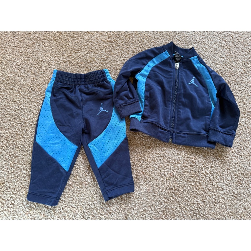 Jordan Infant Navy Blue Light Blue Mesh Tracksuit Jacket‎ Pants Set 3-6M